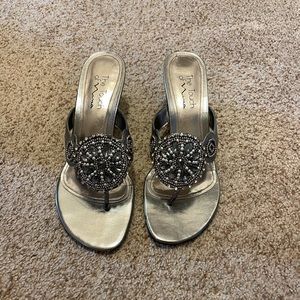 Pewter jeweled wedge sandals size 9